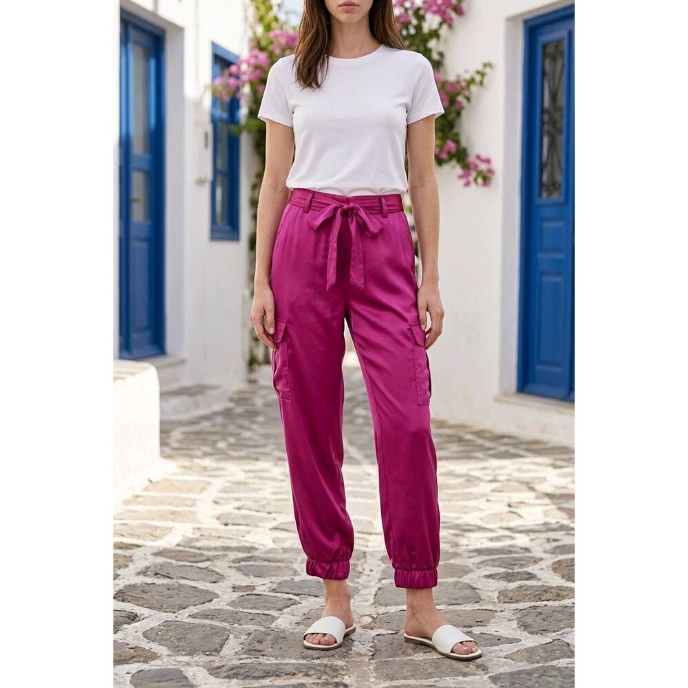 ☔️🔸️Sincerely Jules Fuchsia Satin Cargo Jogger Pants Medium